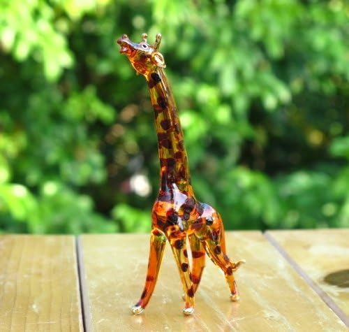 Handmade Mini 3.5" Blown Glass Giraffe Savannah Figurines Figures Art, Collectible Dollhouse Gift Ideas, Miniature Safari Animals