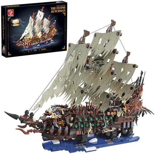 TYCOLE Pirate Ship Building Sets with Lights, MOC Flying Dutchman Model Toy Boat, Ghost Ship Building Blocks Sets