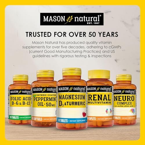 MASON NATURAL Peppermint Oil 50 mg Enteric Coated Softgels, 90 Day Supply | 50mg pure peppermint oil, enteric coated to dissolve in the intestines, to ease bloating & gas and support normal digestion