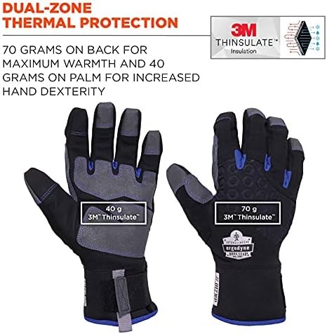 Ergodyne unisex adult Reinforced Thermal Waterproof Winter Work Gloves, Black, Large Pack of 1 US