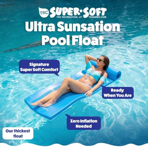 TRC Recreation Ultra Sunsation 2.5” Thick Vinyl Coated Foam Swimming Pool Float Mat Adult Lounger with Built-in Roll Pillow