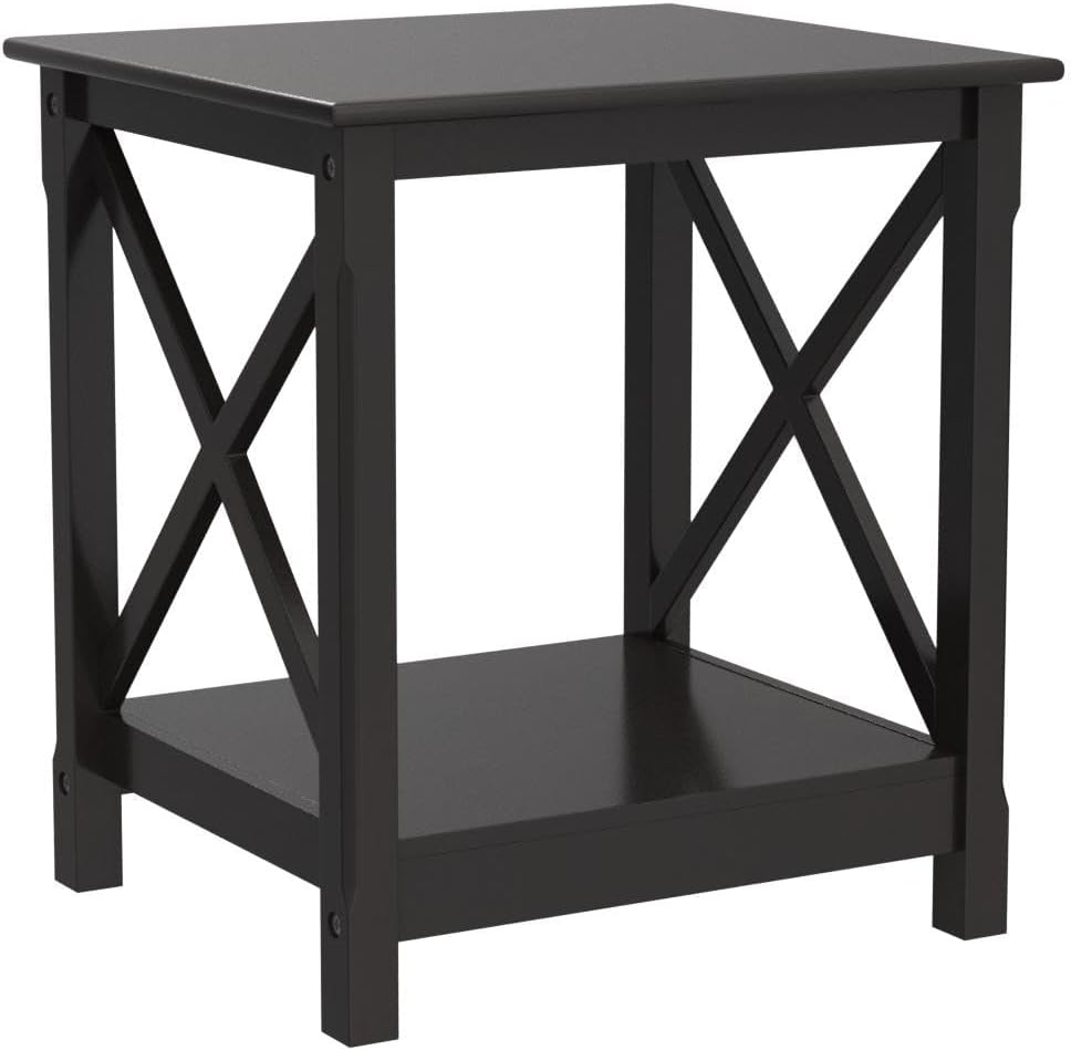 Yaheetech X-Side Frame End Table with 2-Tier Storage Shelf, Espresso