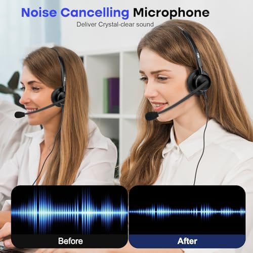 MKJ Corded 2.5mm Office Headset with Microphone for Cisco Panasonic Phones | Noise Cancelling, Wired Headphones for Call Center Telephone