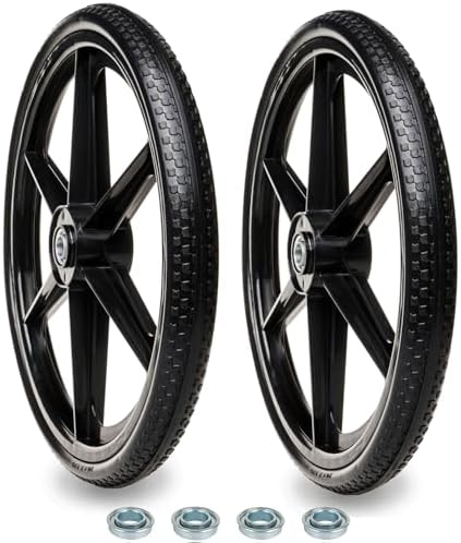 20" Flat Free Wheelbarrow Tires with 4Pcs 5/8" Bearing, Pu Flat Free Wheels Compatible with 2.44" Centered Hub for rubber-maid Garden Carts
