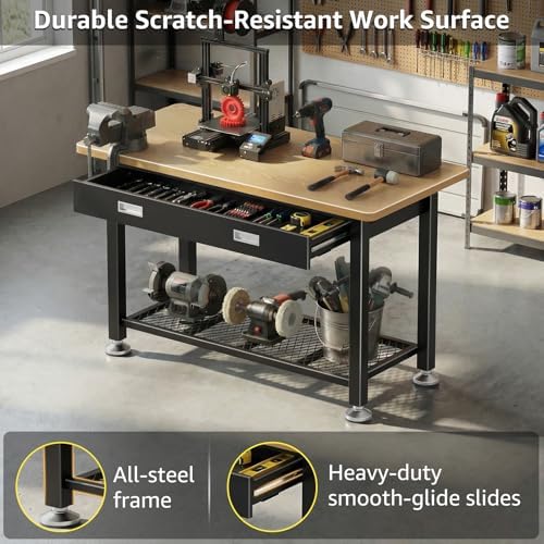 39.4" Workbench with Drawer and Pegboard - Heavy Duty Steel Garage Work Table, Small Tool Bench for Workshop, Woodworking, Crafting & Repair