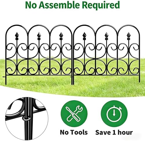 AMAGABELI GARDEN & HOME 5 Panels 32in(H)×10ft(L) Decorative Garden Fences and Borders for Dogs No Dig Rustproof Metal Fence Panels Garden Edging Border Animal Barrier Fencing for Flower Beds Black