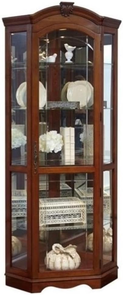 Beaumont Lane 78" H Traditional Wood Corner Curio Cabinet with Adjustable Glass Shelves & Adjustable Glides for Leveling Assembly Required