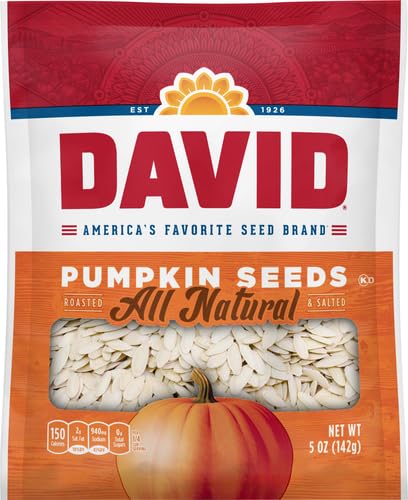 DAVID Seeds Salted and Roasted Pumpkin Seeds, Keto Friendly Snack, 5 OZ Bags, 12 Pack