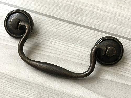 3.75" C-C Bail Drawer Pull Drop Dresser Pull Dark Antique Bronze Swing Drawer Handle Vintage Style 3 3/4" 96 mm Centers (Bail Pull- 3.75" (96 mm) Centers, Dark Antique Bronze)