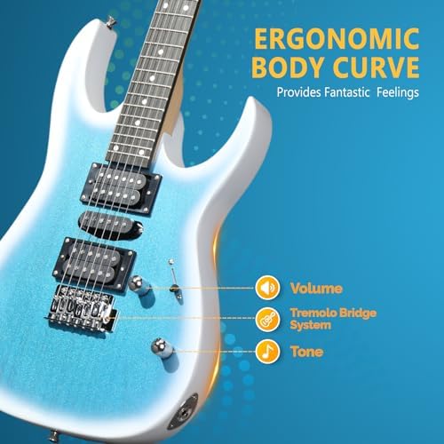 GLARRY 39" Full Size Electric Guitar Kit for Beginners, Starter Electric Guitar Set with 20W Amp & HSH Pickups, Model 170 (Black-White)