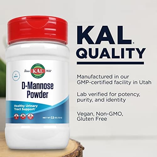 KAL D Mannose Powder 1600 mg, Easy-to-Mix, Fast-Dissolving D-Mannose - Urinary Tract Health and Bladder Support - Unflavored Powder, Non-GMO, Vegan