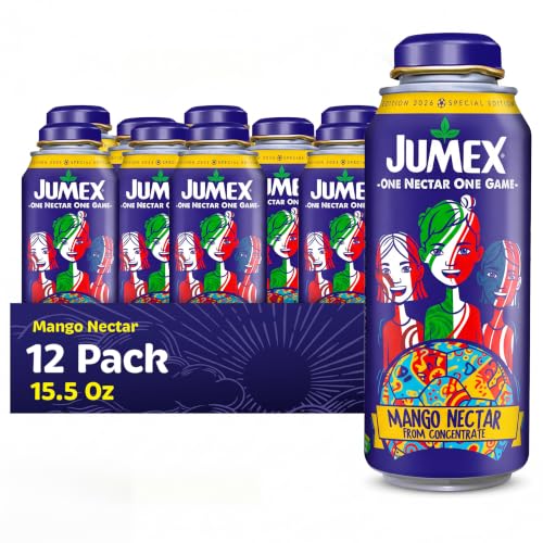 Jumex Mango Nectar Lata Botella - Made with Fresh Fruit Puree - Mango Juice Concentrate for Tropical Fruit Smoothie Mix, Cocktail Mixers & Kids Beverages - 15.5oz, 12 Pack Resealable Juice Bottles