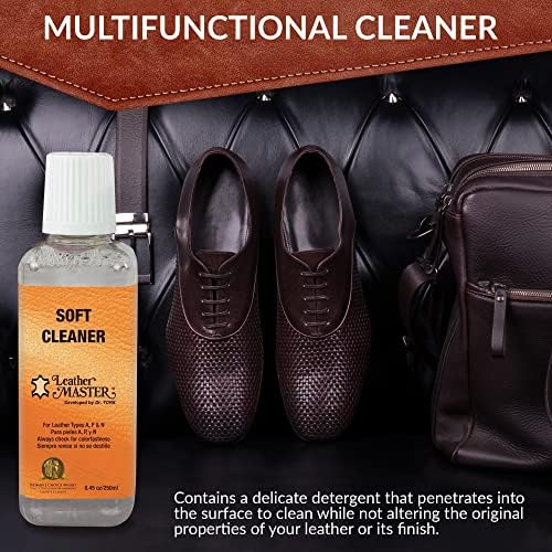 Leather Master Soft Leather Cleaner | Cleans & Removes Stains on Leather, Faux, & Vinyl | Leather Cleaner for Car Seats, Couches, Purses, Shoes & More