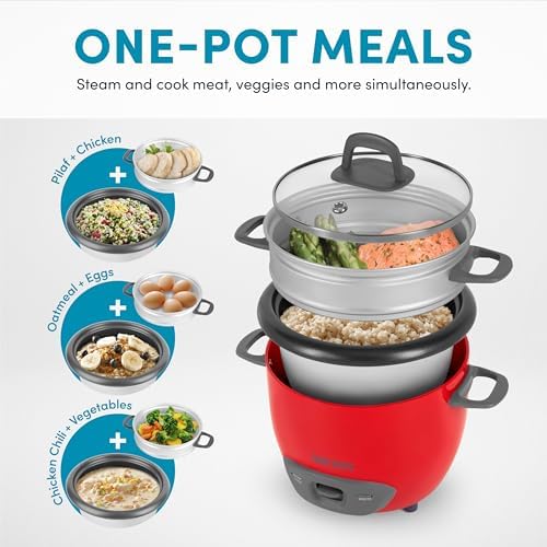 AROMA® Rice Cooker, 3-Cup (Uncooked) / 6-Cup (Cooked), Steamer, Small Rice Cooker, Oatmeal Cooker, Soup Maker, Auto Keep Warm, 1.5 Qt, White, ARC-743-1NG