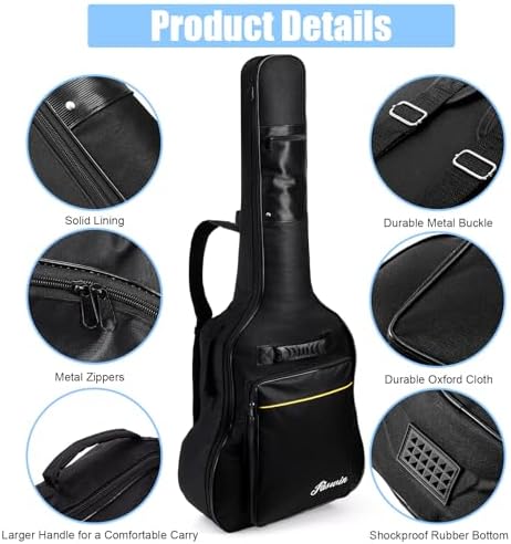41 Inches Guitar Bag Dual Adjustable Shoulder Strap Acoustic Guitar Case Gig Bag, Waterproof Oxford Cloth 0.3 Inch Thicken Sponge Pad, Black