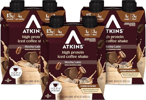 Atkins Café au Lait Iced Coffee Flavored High Protein Shake, Low Sugar and Low Carb, Keto Friendly, Ready to Drink Protein Drink, Gluten Free