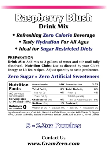 GramZero Grape Sugar Free Drink Mix Sports Pack, Great For Nutrition Club Loaded Teas, Zero Calorie, Stevia Sweetened