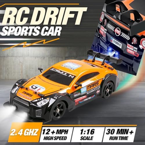 Liberty Imports RC Drift Car 1/16 2.4GHz 4WD Remote Control Sport Racing On-Road Vehicle with LED Light, Batteries and Drift Tires (Red)