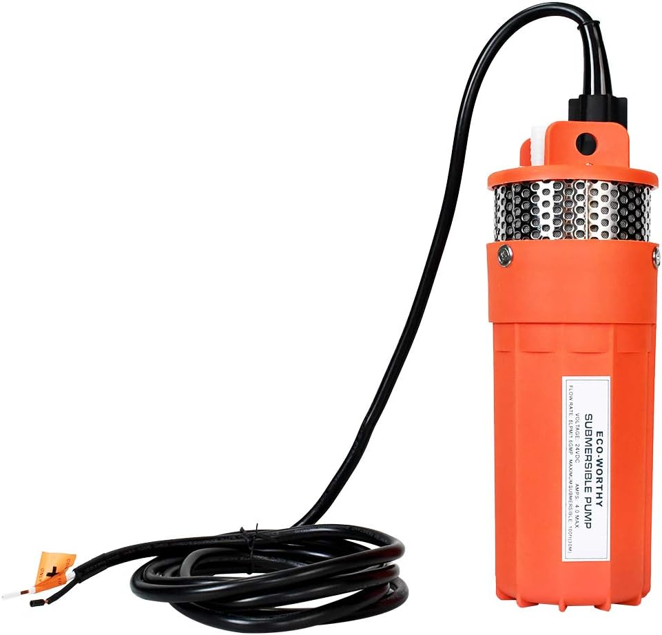 ECO-WORTHY 24V Submersible Deep Well Water Pump with 10ft Cable 1.6GPM 4'' 5A, Max Lift 230ft/70m, DC Pump/Alternative Energy Solar Battery Farm & Ranch Submersible Deep Well Pump