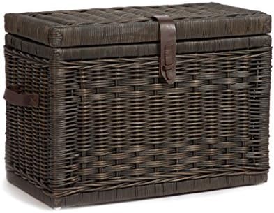 The Basket Lady Wicker Storage Trunk, M, Walnut Brown - fully assembled | Outside: 24" L x 13" W x 18" H | Inside: 22"L x 11"W x 15"H - Fabric lined. Handcrafted by artisans from natural rattan