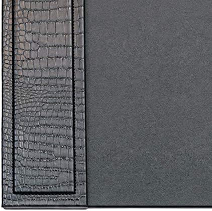 Dacasso Black Crocodile Embossed Leather Desk pad with Side-Rails, 25.5 by 17.25 Inch