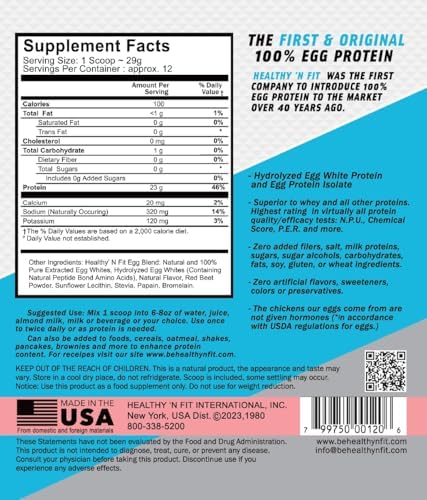 Healthy 'N Fit 100% Egg Protein- Vanilla Ice Cream (2lb): 100% Egg White Protein Plus Natural Peptides. Pure, All Naturally Sweetened Protein