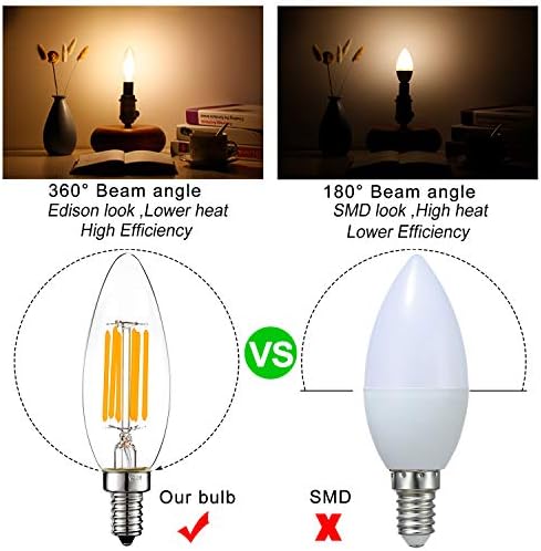 LiteHistory B10 E12 Led Bulb,Light Bulbs 60 watt Soft White,Dimmable,2700K | 6w=60w Led Light Bulbs,600lm,AC120V,360°,ETL,B11,Candelabra Light Bulbs for Chandelier Light Bulbs,Ceiling Fan,Pendant,12Pack