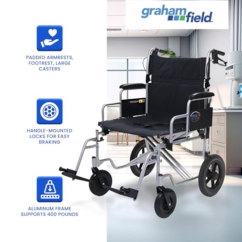 Everest & Jennings Bariatric Transport Wheelchair – Extra-Wide Folding Transit Chair with 24” Seat for Adults & Seniors