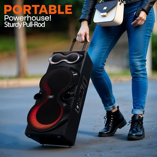 Pyle Bluetooth Speaker System with Wireless Mic, 240W PA and Karaoke Machine, Dual 10" Inch Speakers, Rechargeable Battery, USB/SD/AUX/FM Radio