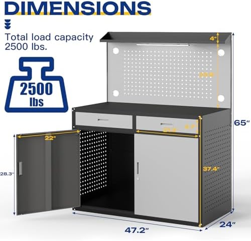 Eltean 48" Workbench, Heavy Duty 2500 LBS Capacity Work Benches for Garage | Work Bench with Drawers and Storage
