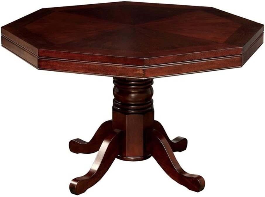 Furniture of America Deaton 48" x 48" Traditional 8-Sided Octagon-Shaped Wood Gaming Table with Inter-Changeable Top, Cupholder, Pedestal Legs
