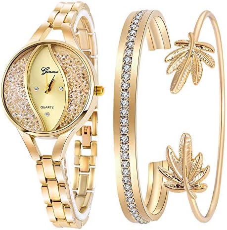 Women's Diamond Wristwatch Bangle Bracelet Jewelry Set Analog Quartz Wrist Watch for Ladies