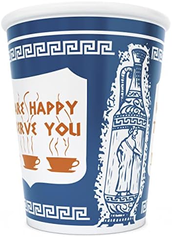 ExceptionLab 10 oz Ceramic New York City Greek Coffee Cup "We are Happy to Serve You"