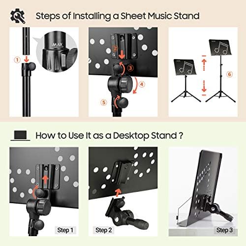 CAHAYA Sheet Music Stand Adjustable Height Portable with Carry Bag Metal