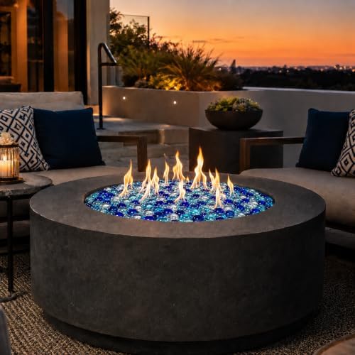 Hisencn Fire Glass Beads for Fire Pit 1/2 Inch, Blended Blue Fire Glass Rocks for Propane Gas Fireplace or Natural