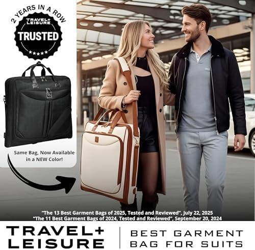 Premium Suit Garment Bag Carry On - Hangs 4 Suits - Travel & Business with Shoulder Strap and Laptop Compartment