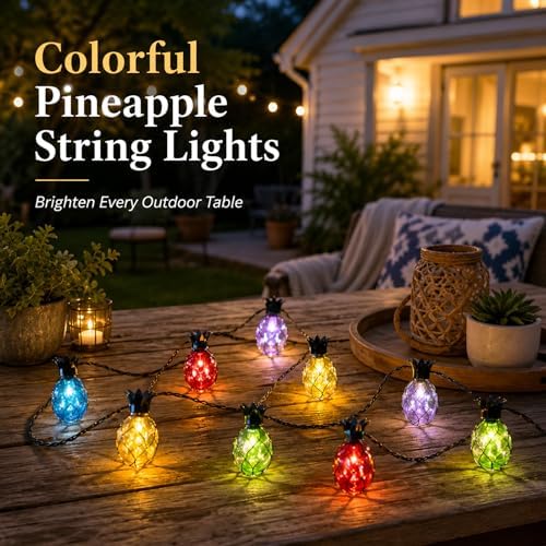 Vigdur Pineapple String Lights, 10FT Multicolor Patio Lights Outdoor
