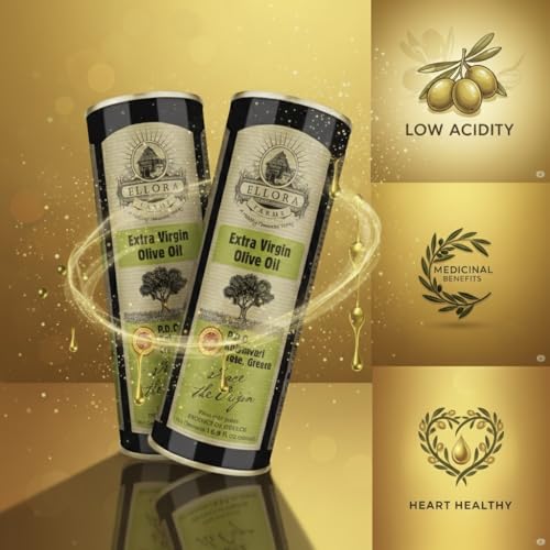 Ellora Farms, Extra Virgin Olive Oil, Single Estate PDO Crete, Greece, Traceable and High Polyphenol Olive oil, Kosher, 17 oz. Tin, Pack of 2