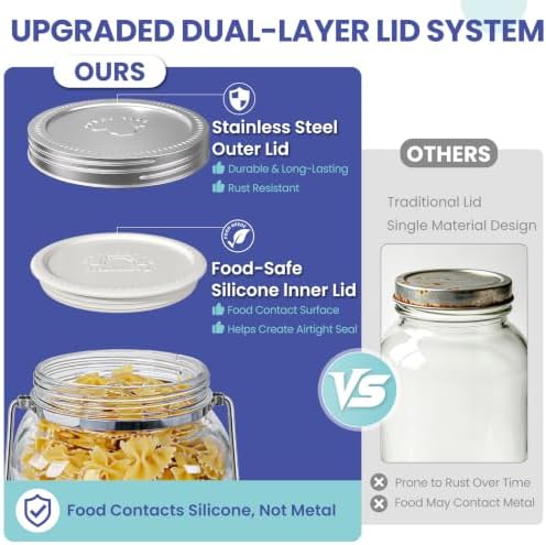 1 Gallon Glass Jars with Lids, 2 Pack Wide Mouth Mason Jars, 138 oz