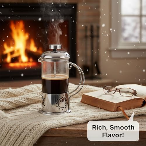 Single Serve French Press Coffee Maker - 12 oz Glass & Stainless Brewer
