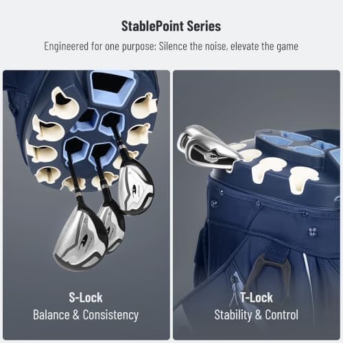 StablePoint Golf Cart Bag with 14-Way Full-Length Divider Top | S&T-Lock Golf Bag for Men with Magnetic Pocket, Cooler Pocket & Rain Cover