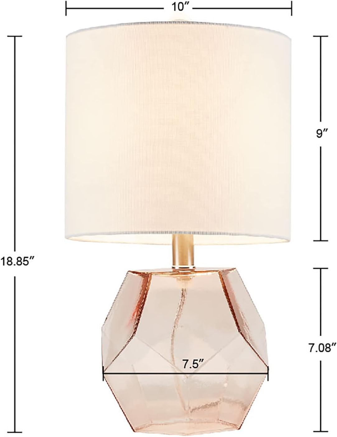 510 Design Bella Glass Table Lamps for Bedroom, Nightstand Light With Cotton Blend Fabric Shade, Rotary Switch, 60" Corded, 60W Bulb, Transitional
