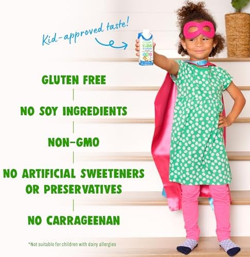 Orgain Organic Kids Dairy 8g Protein Shake, Chocolate, 8.25 oz, 4pk | Nutritional drink, grass-fed protein, 22 vitamins & minerals, 3g fiber, non-GMO, no soy, healthy snack for picky eaters