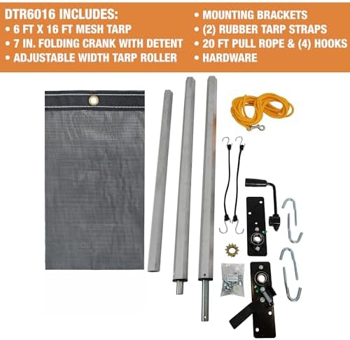 Buyers Products DTR7018 Aluminum Tarp System with Mesh Tarp, 7 x 18 Feet – Dump Body Tarp Kit, Dump Trailer Accessories, Heavy Duty Double-Stitched Hems, Brass Grommets, Telescoping Roller