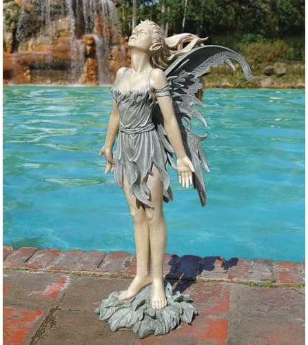 Design Toscano Facing the Wind Fairy Woman Outdoor Garden Statue, 12 inches wide, 27 inches tall, Cast Stone Resin, Two Tone Stone Finish