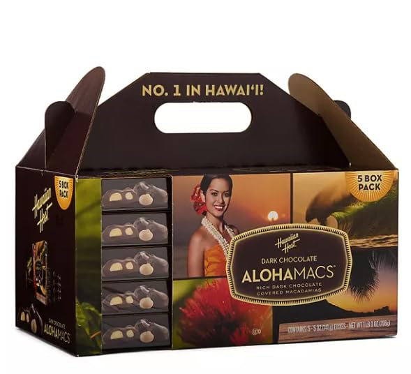 Dark Chocolate Covered Macadamia Nuts by Hawaiian Host, 5 Box Tote - 5 ounces
