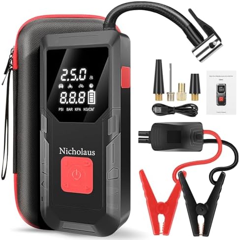 12 V Car 8000 mAh Battery Jump Starter 2800A with 150psI Air Compressor, Compact and Practical Edition QB08L Safe Smart