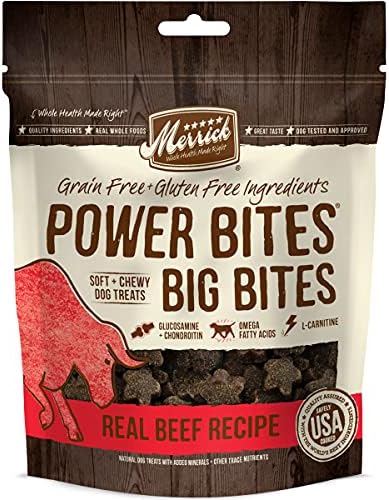 Merrick Power Bites Salmon Grain Free Dog Treats 6 oz Bag | Wholesome and flavorful dog treats made with salmon as the #1 ingredient, perfect for anytime snacking or training rewards