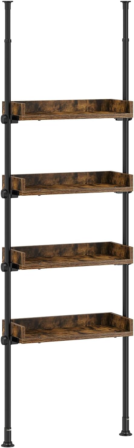 ALLZONE Bathroom Organizer, Over The Toilet Storage, 4-Tier Adjustable Wood Shelves for Small Rooms, Saver Space Rack, 92 to 116 Inch Tall