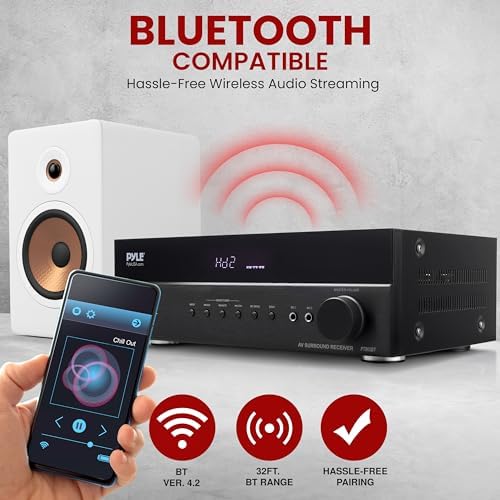 Pyle 5.2 Channel Hi-Fi Home Theater Receiver - 1000W MAX Wireless BT Surround Sound Stereo Amplifier System with 4k Ultra HD Support, MP3/USB/DAC